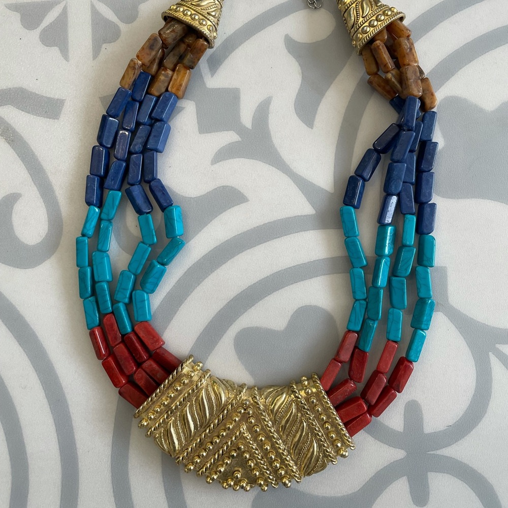 Brass and stone statement necklace